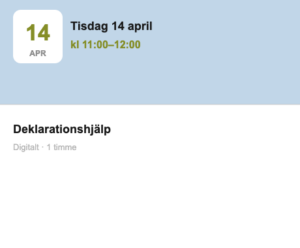 Deklarationshjälp – Tisdag 14 april kl 11:00–12:00 (Digitalt, 1 timme)