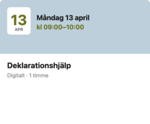 Deklarationshjälp – Måndag 13 april kl 09:00–10:00 (Digitalt, 1 timme)